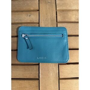 Lodis Women's Teal Leather RFID Slim Wallet Card Holder With Zipper Pocket